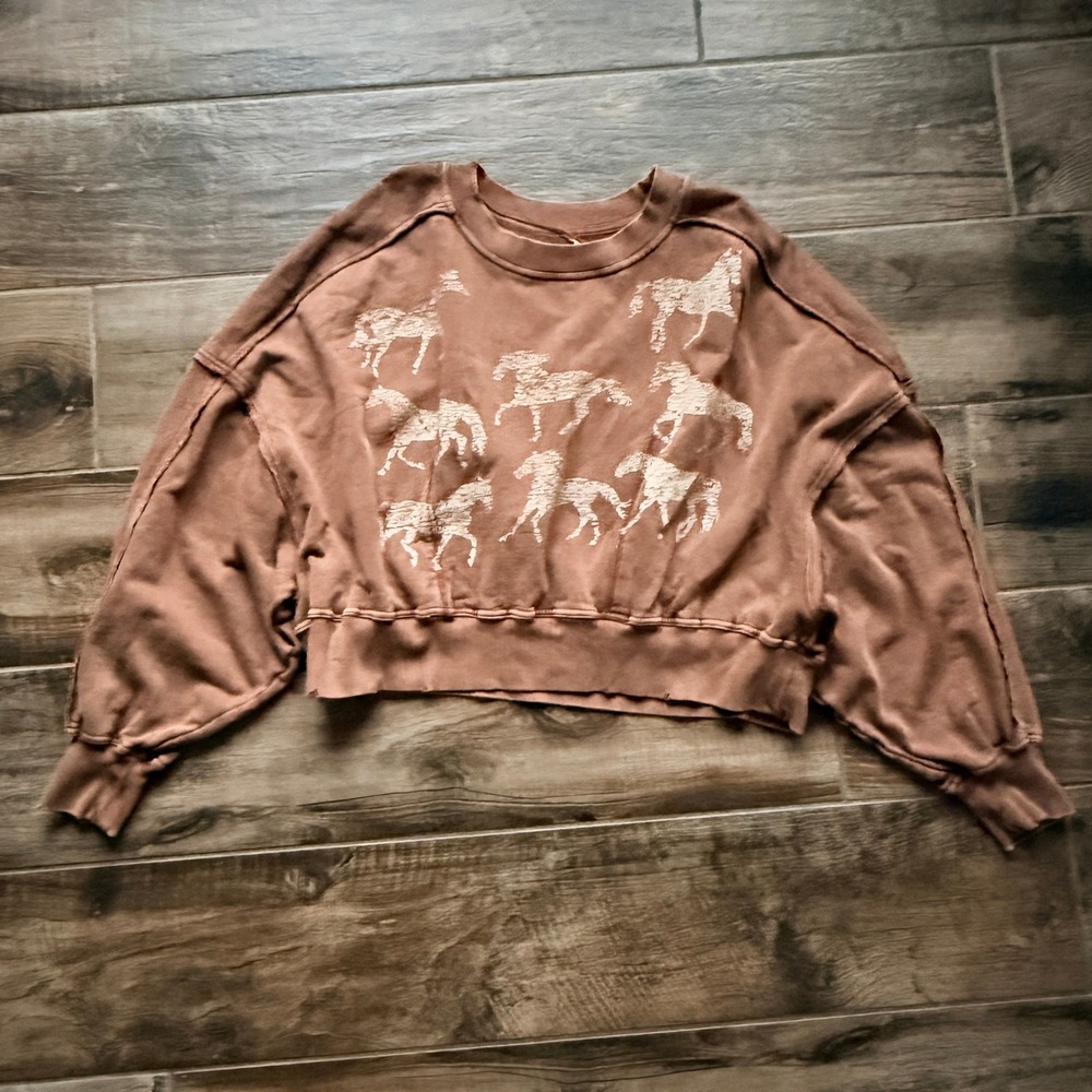 Free People Women's Gaia Wild Horse Distressed Dolman Sweatshirt, Brown, M